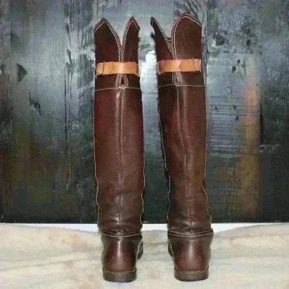 VINTAGE FRYE Brown Knee High Fold Over Riding Boots Buckle Back Women 5.5 - 6 - Picture 2 of 16